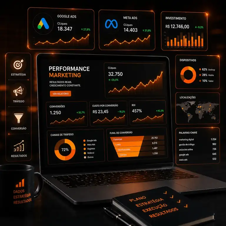 Visualização de crescimento e performance de campanhas digitais